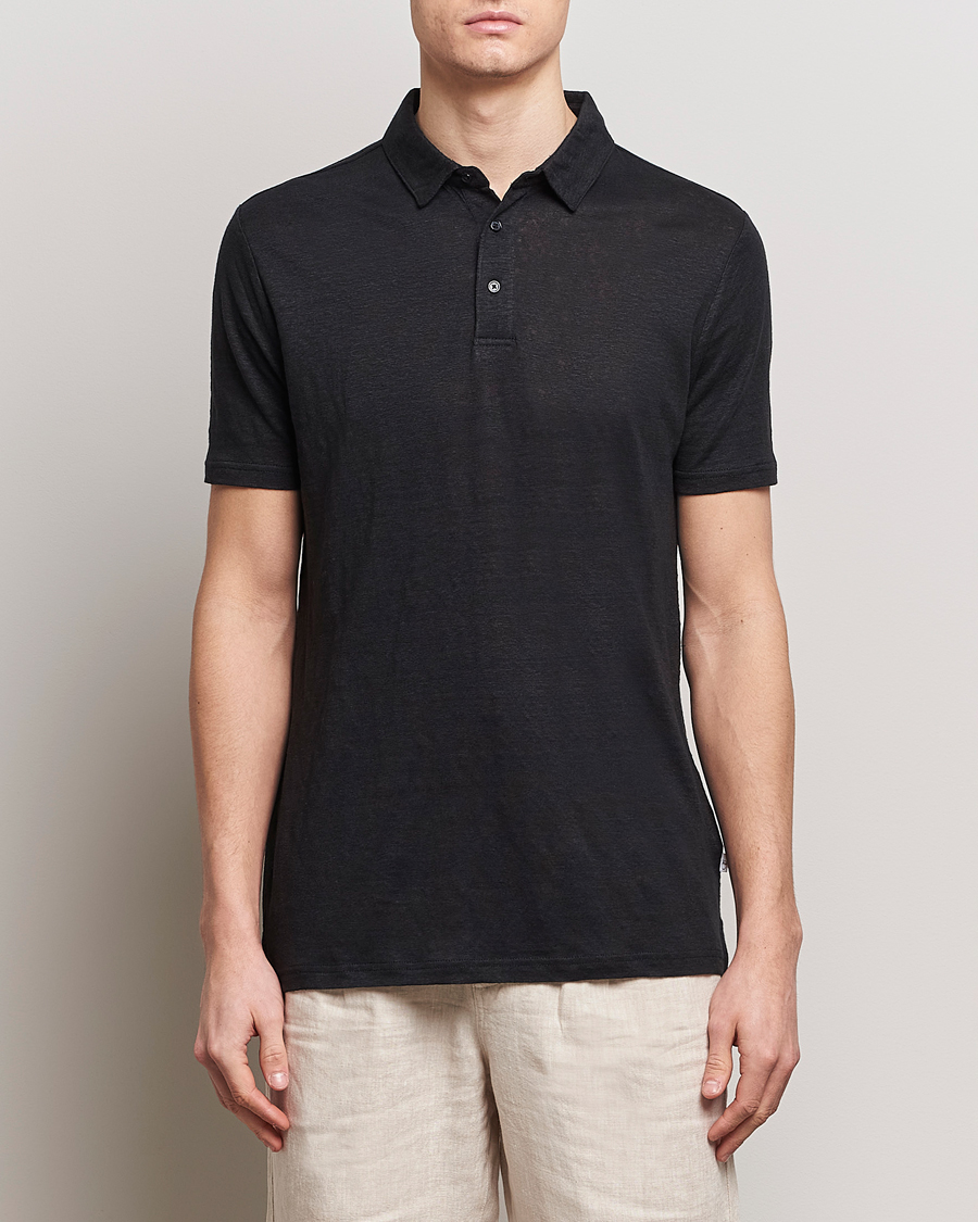 Herre | Polotrøjer | KnowledgeCotton Apparel | Regular Linen Polo Jet Black