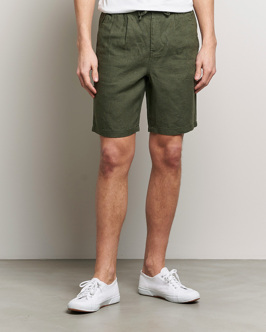 Herr | Kläder | KnowledgeCotton Apparel | Loose Linen Shorts Burned Olive