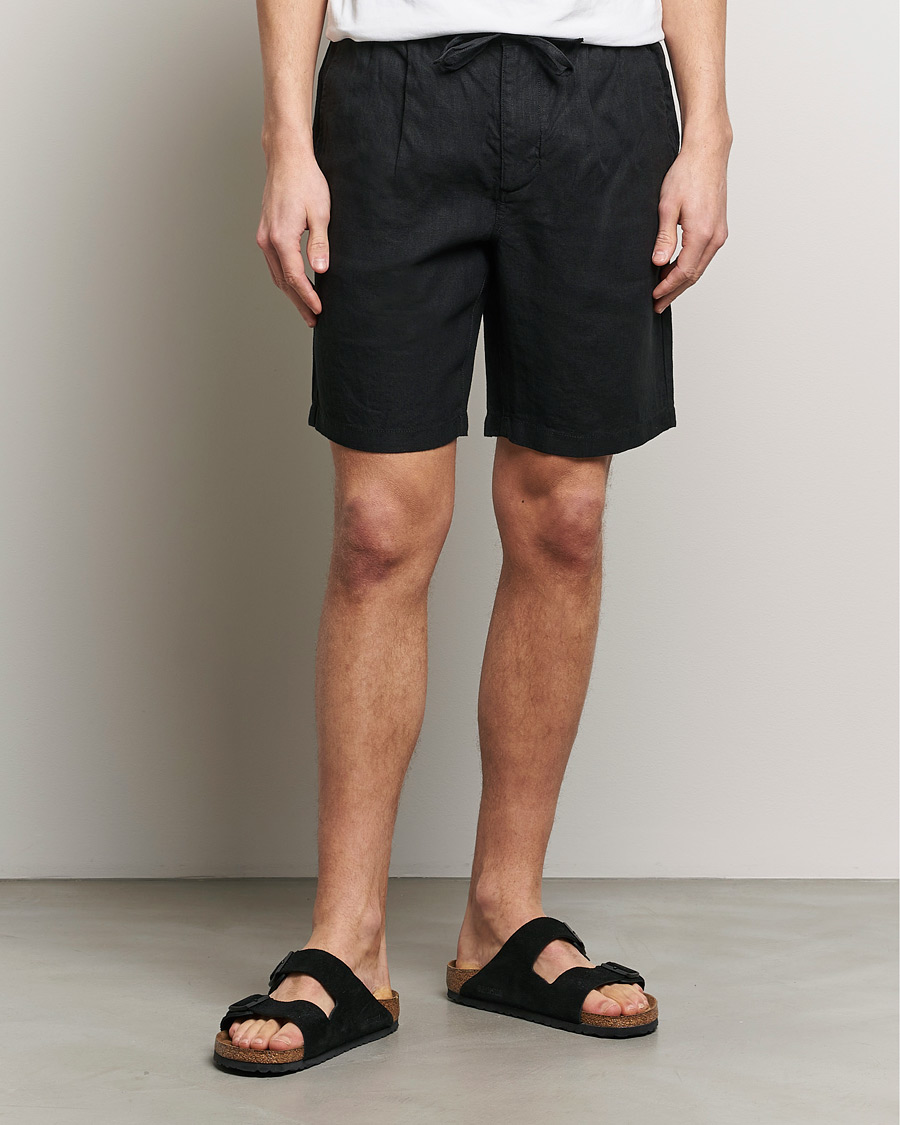 Herre | Hørshorts | KnowledgeCotton Apparel | Loose Linen Shorts Jet Black