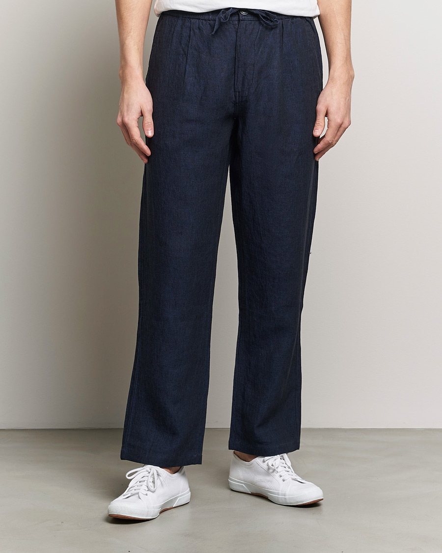 Herre | Bukser | KnowledgeCotton Apparel | Loose Linen Pants Total Eclipse