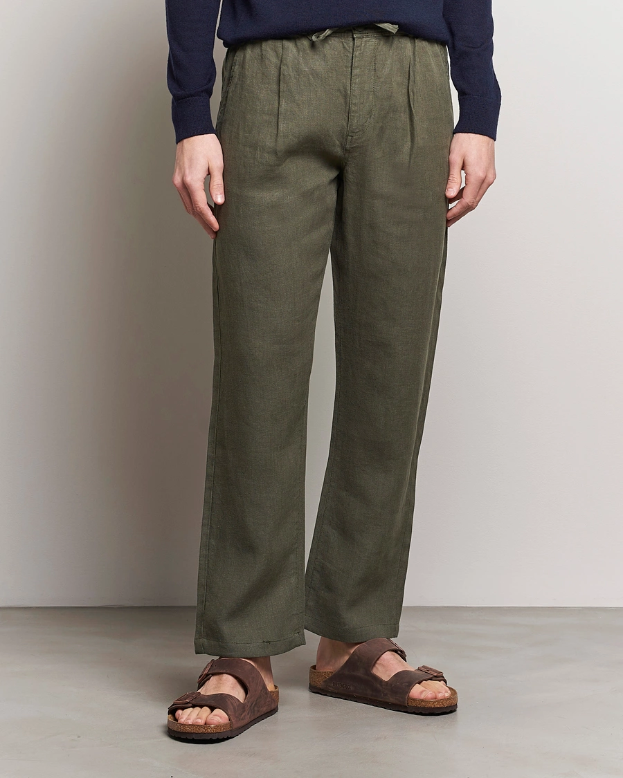 Herre | Tøj | KnowledgeCotton Apparel | Loose Linen Pants Burned Olive