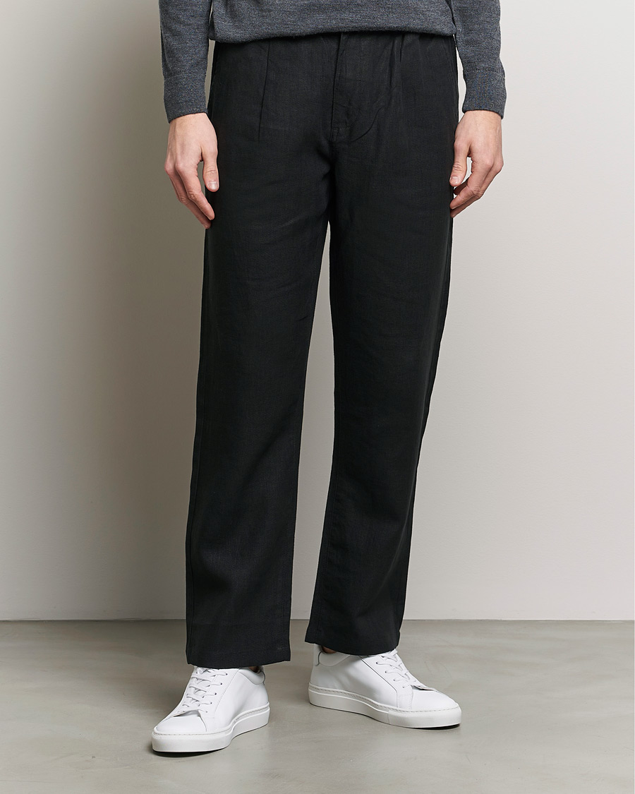 Herre | Tøj | KnowledgeCotton Apparel | Loose Linen Pants Jet Black