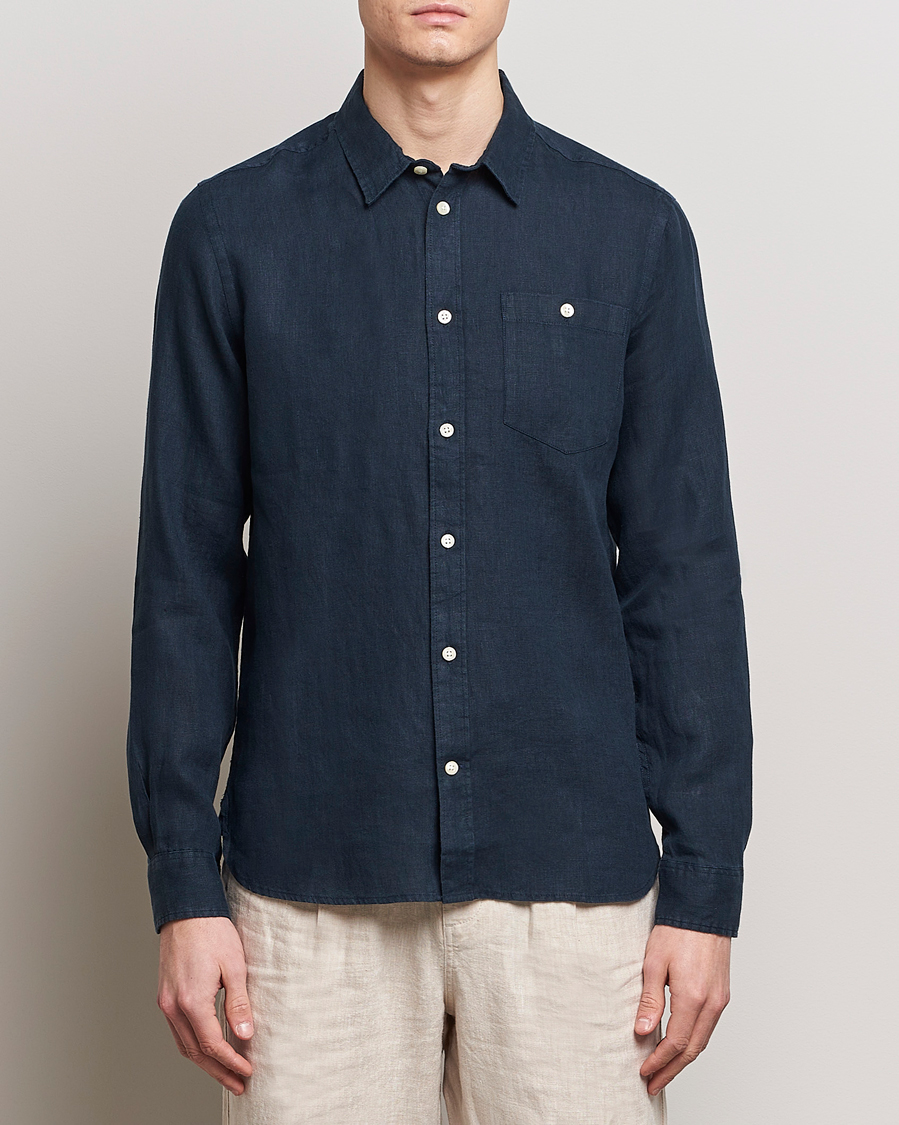 Herr | KnowledgeCotton Apparel | KnowledgeCotton Apparel | Regular Linen Shirt Total Eclipse