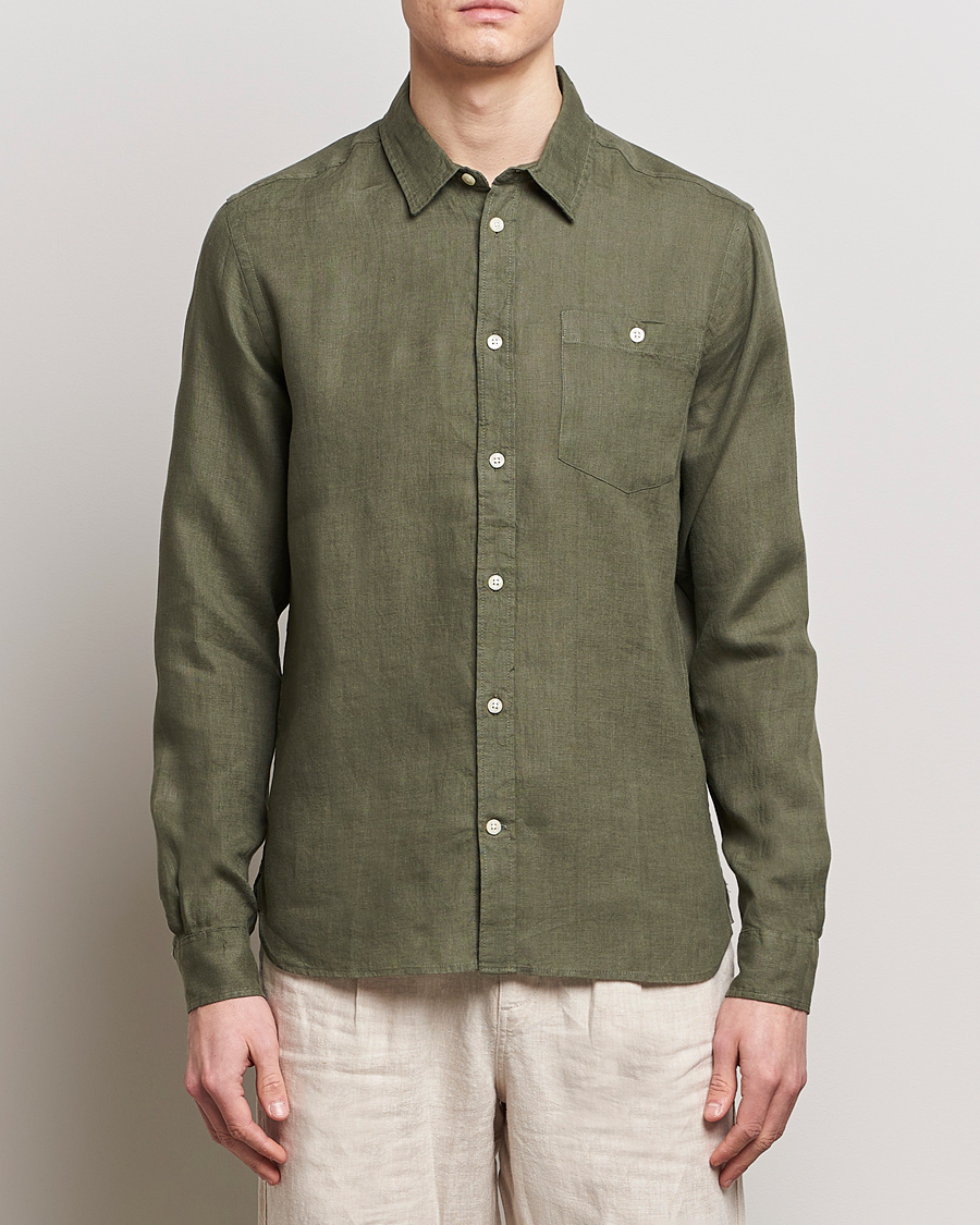 Herre | Hørskjorter | KnowledgeCotton Apparel | Regular Linen Shirt Burned Olive