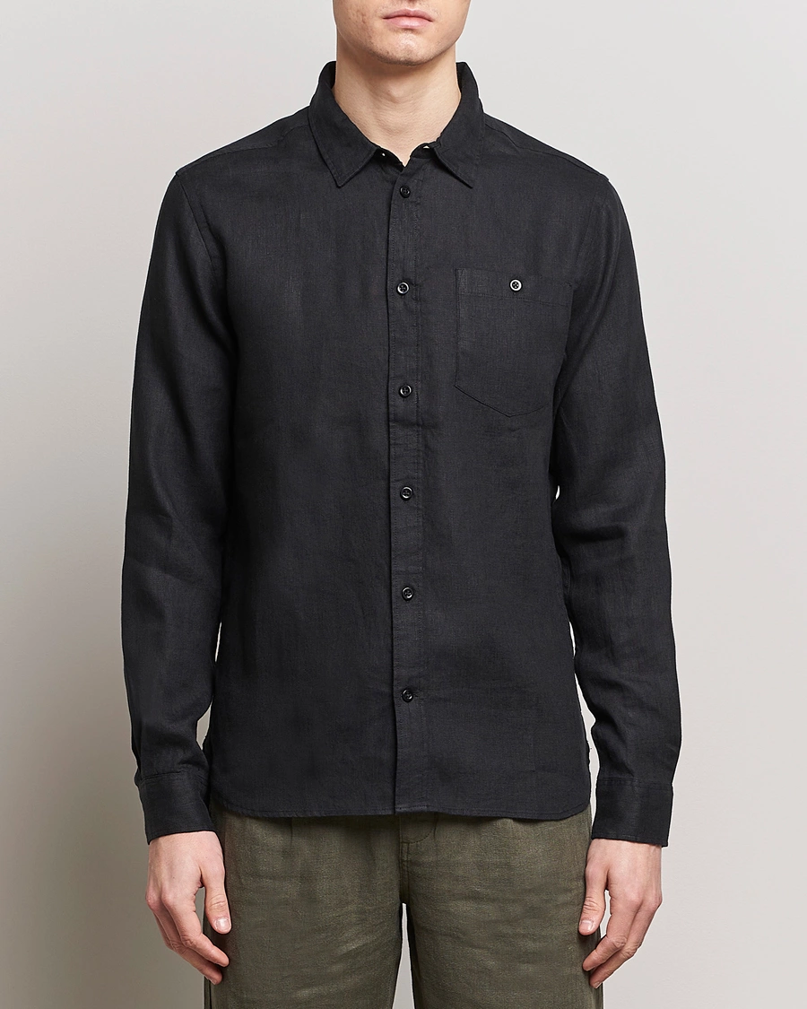 Men | KnowledgeCotton Apparel | KnowledgeCotton Apparel | Regular Linen Shirt Jet Black