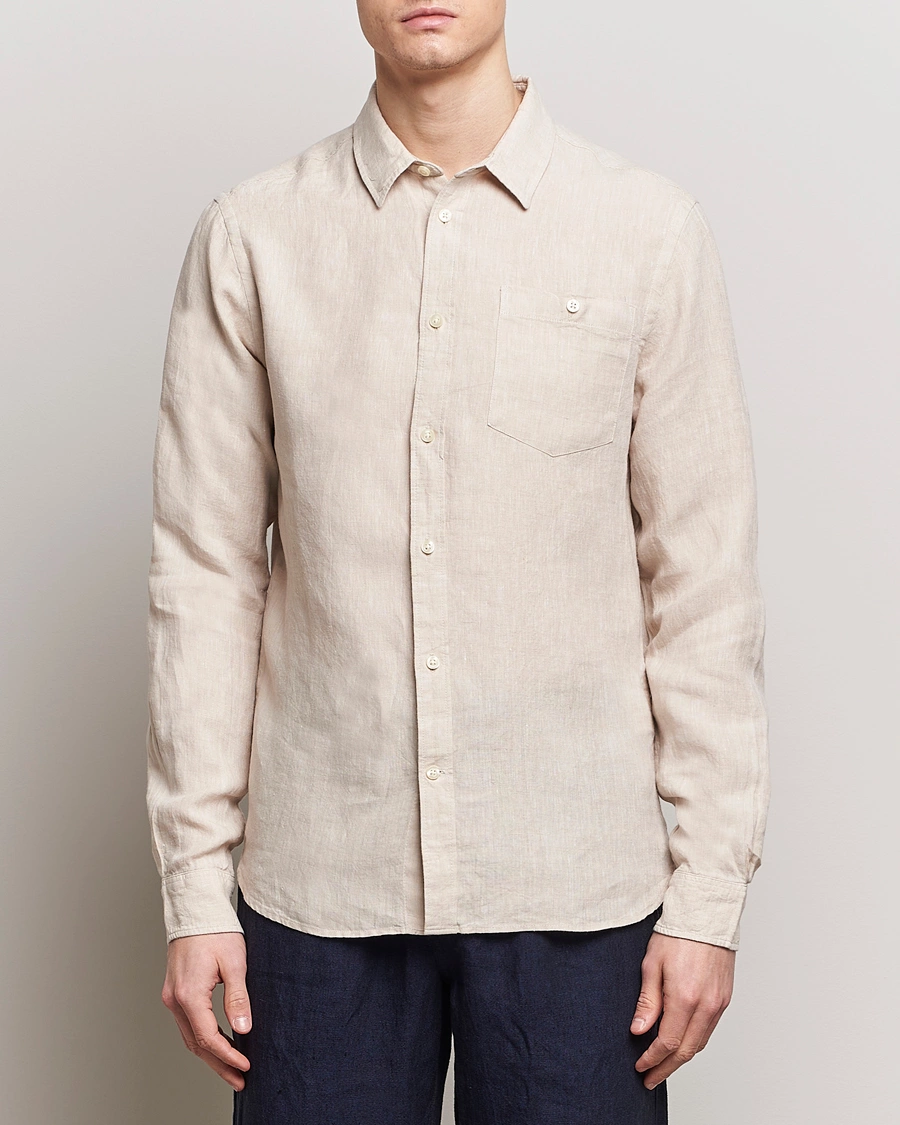 Herre | Hørskjorter | KnowledgeCotton Apparel | Regular Linen Shirt Yarndyed Beige