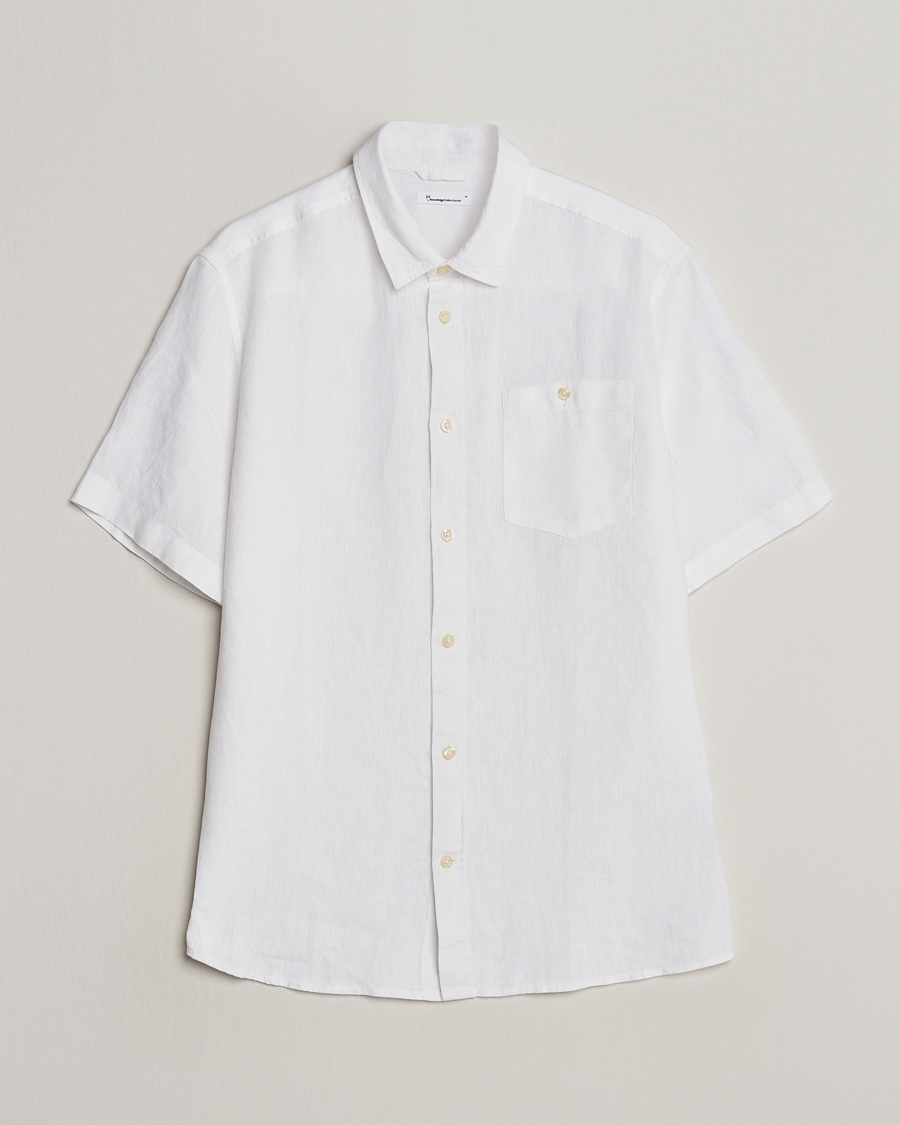 Herre | Skjorter | KnowledgeCotton Apparel | Regular Short Sleeve Linen Shirt Bright White