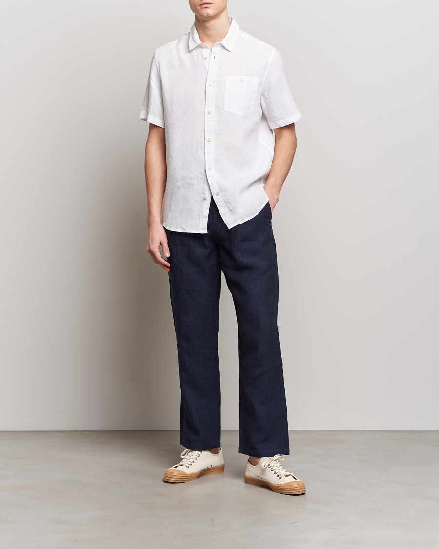 Herre | Skjorter | KnowledgeCotton Apparel | Regular Short Sleeve Linen Shirt Bright White