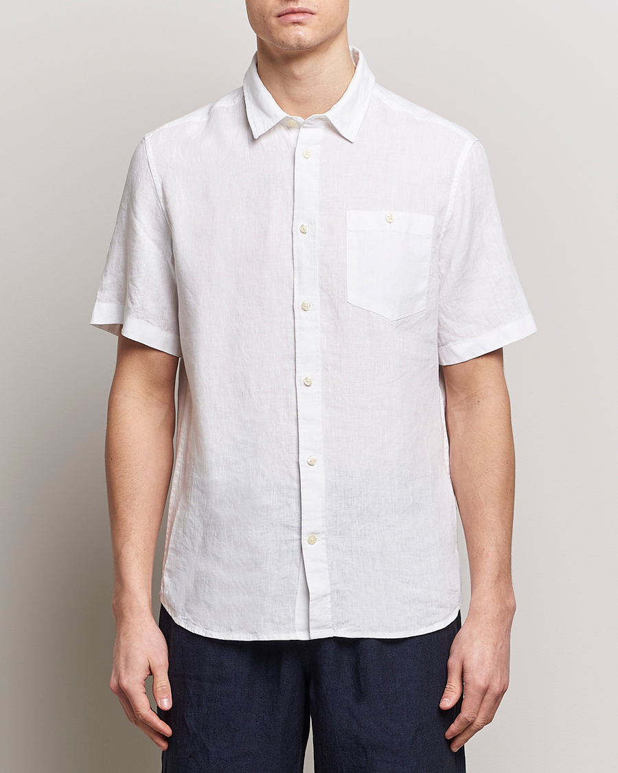 Herre | Kortærmede skjorter | KnowledgeCotton Apparel | Regular Short Sleeve Linen Shirt Bright White