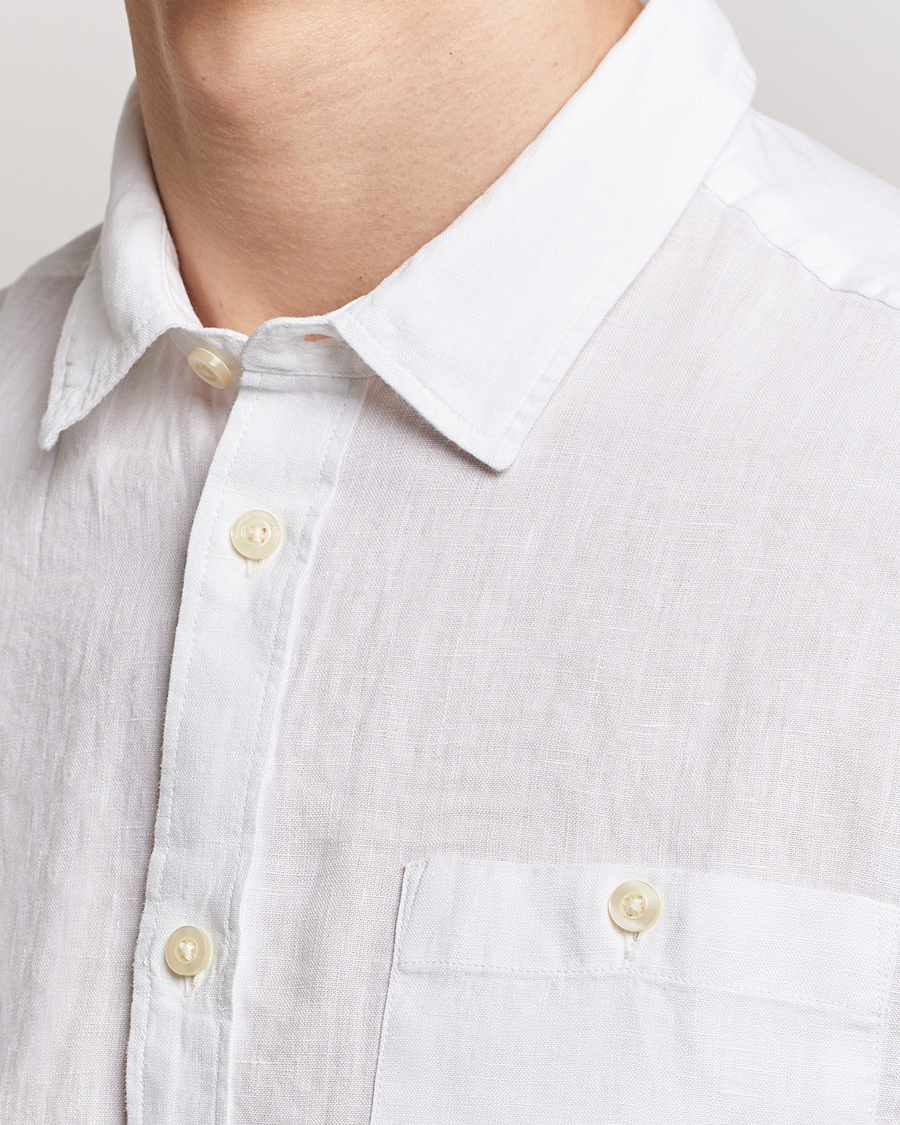 Herre | Skjorter | KnowledgeCotton Apparel | Regular Short Sleeve Linen Shirt Bright White