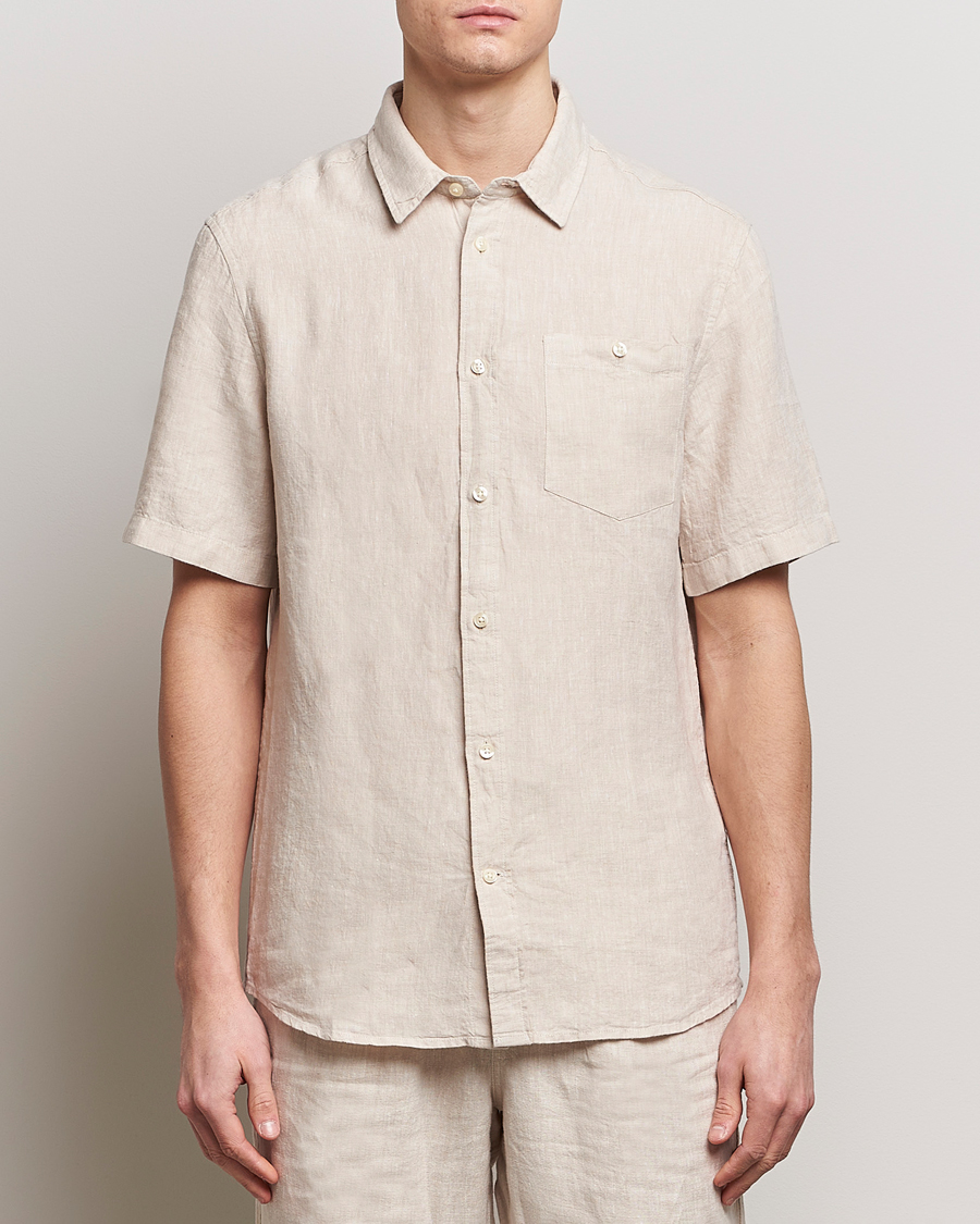 Herre | Kortærmede skjorter | KnowledgeCotton Apparel | Regular Short Sleeve Linen Shirt Yarndyed Beige