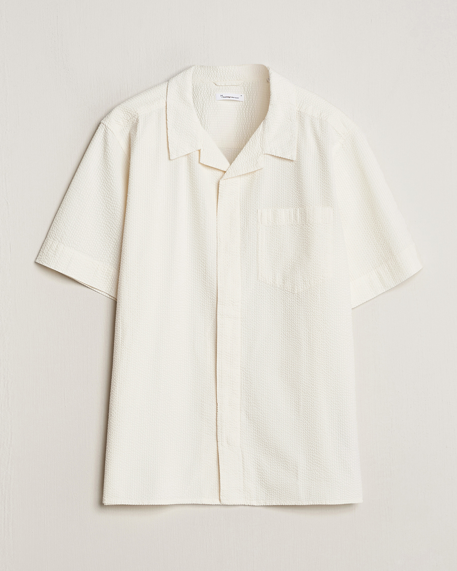 Herre | Skjorter | KnowledgeCotton Apparel | Short Sleeve Seersucker Shirt Egret