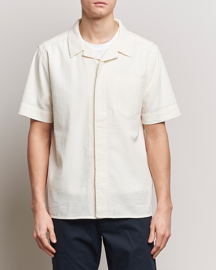 Herre | Kortærmede skjorter | KnowledgeCotton Apparel | Short Sleeve Seersucker Shirt Egret