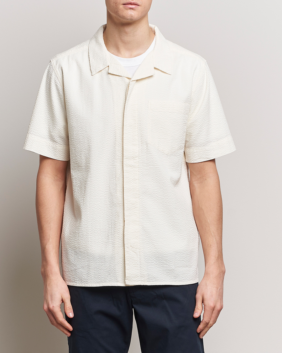 Herre | Skjorter | KnowledgeCotton Apparel | Short Sleeve Seersucker Shirt Egret