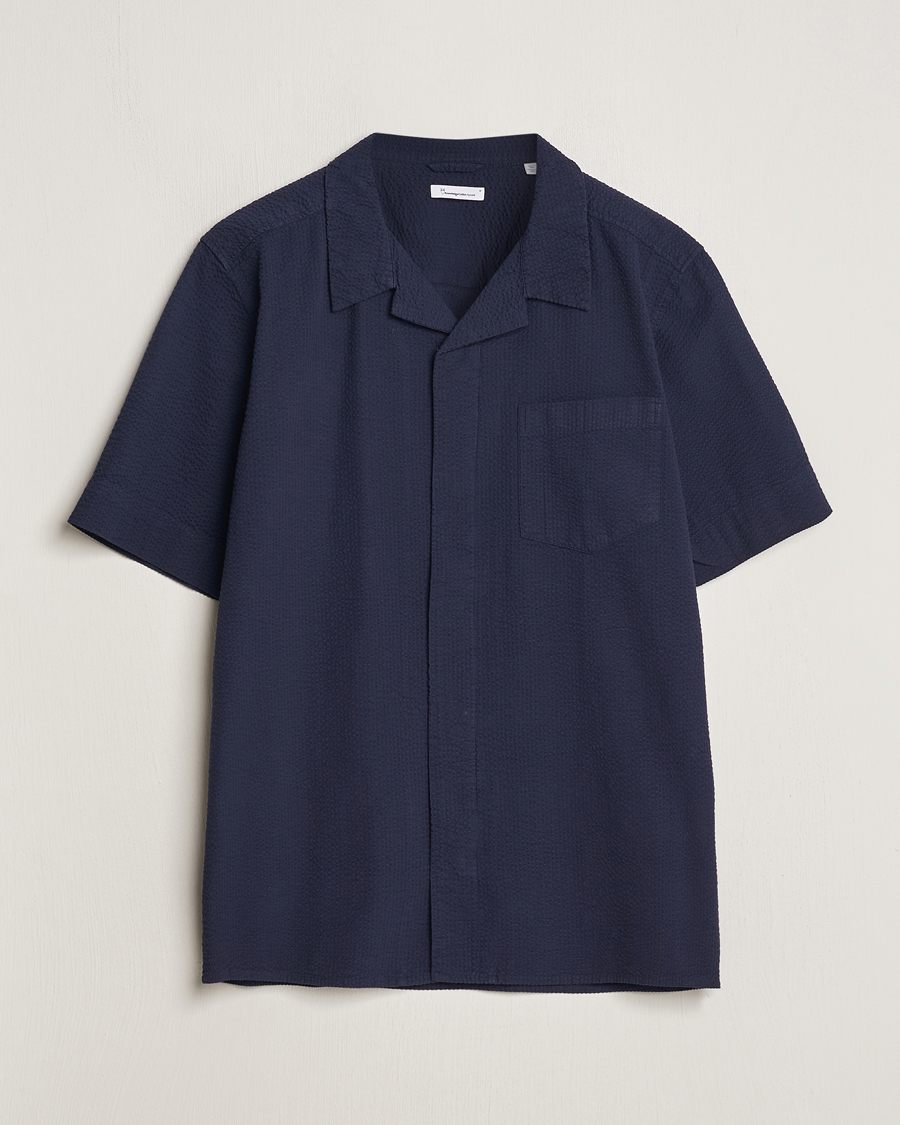 Herre | Skjorter | KnowledgeCotton Apparel | Short Sleeve Seersucker Shirt Night Sky