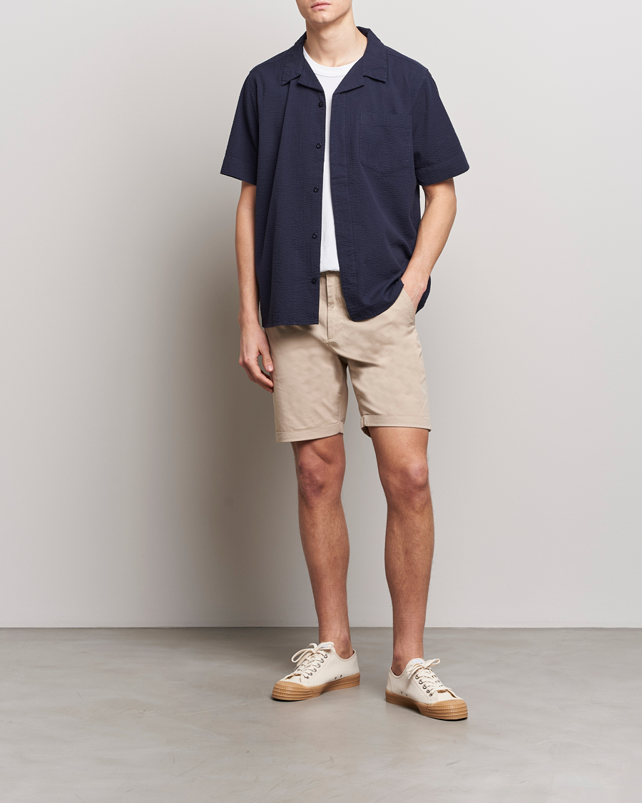 Herre | Skjorter | KnowledgeCotton Apparel | Short Sleeve Seersucker Shirt Night Sky