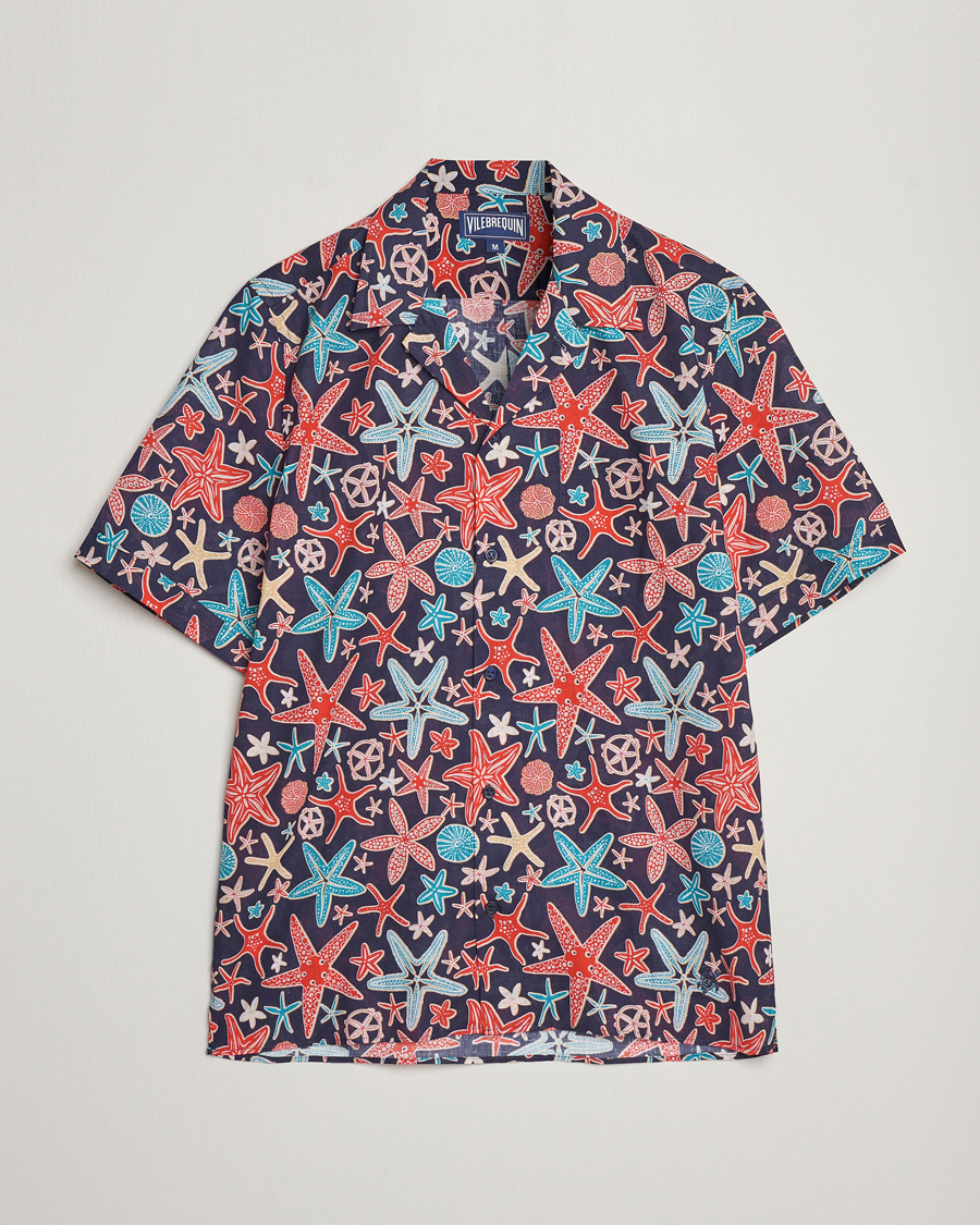 Herre | Skjorter | Vilebrequin | Charli Cotton/Linen Short Sleeve Shirt Bleu Marine