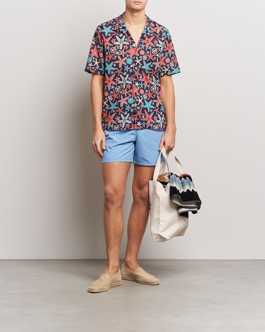 Herre | Skjorter | Vilebrequin | Charli Cotton/Linen Short Sleeve Shirt Bleu Marine