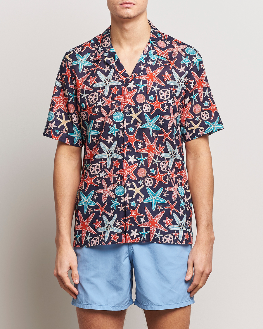 Herre | Skjorter | Vilebrequin | Charli Cotton/Linen Short Sleeve Shirt Bleu Marine