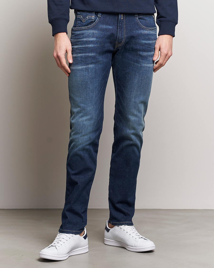 Herr | Slim fit | Replay | Anbass Hyperflex Dust Wash Jeans Dark Blue