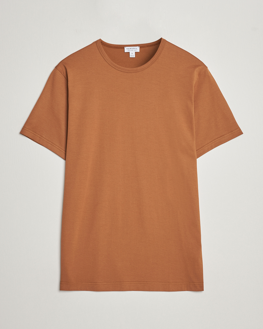 Herre | T-Shirts | Sunspel | Crew Neck Cotton Tee Dark Camel