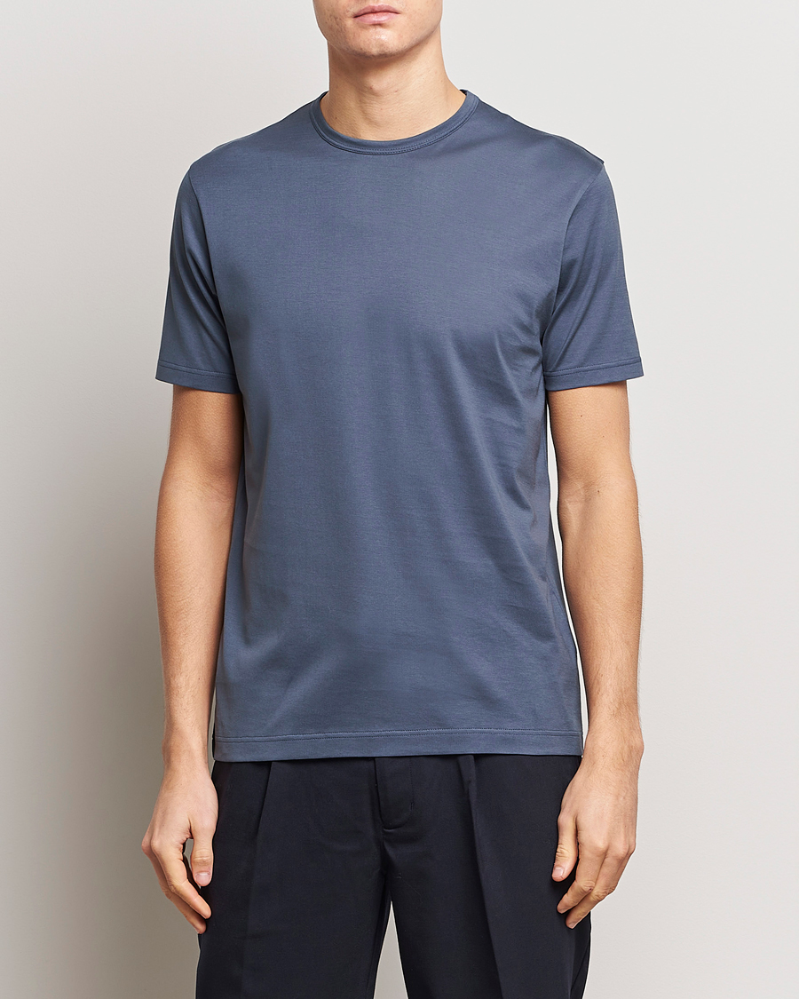 Herre | Kortærmede t-shirts | Sunspel | Crew Neck Cotton Tee Slate Blue