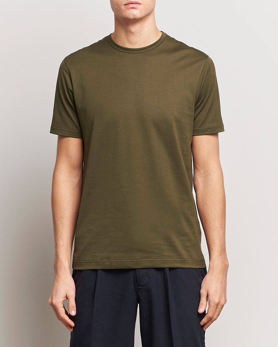 Herre | Kortærmede t-shirts | Sunspel | Crew Neck Cotton Tee Dark Olive