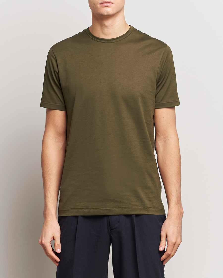 Herre | Tøj | Sunspel | Crew Neck Cotton Tee Dark Olive