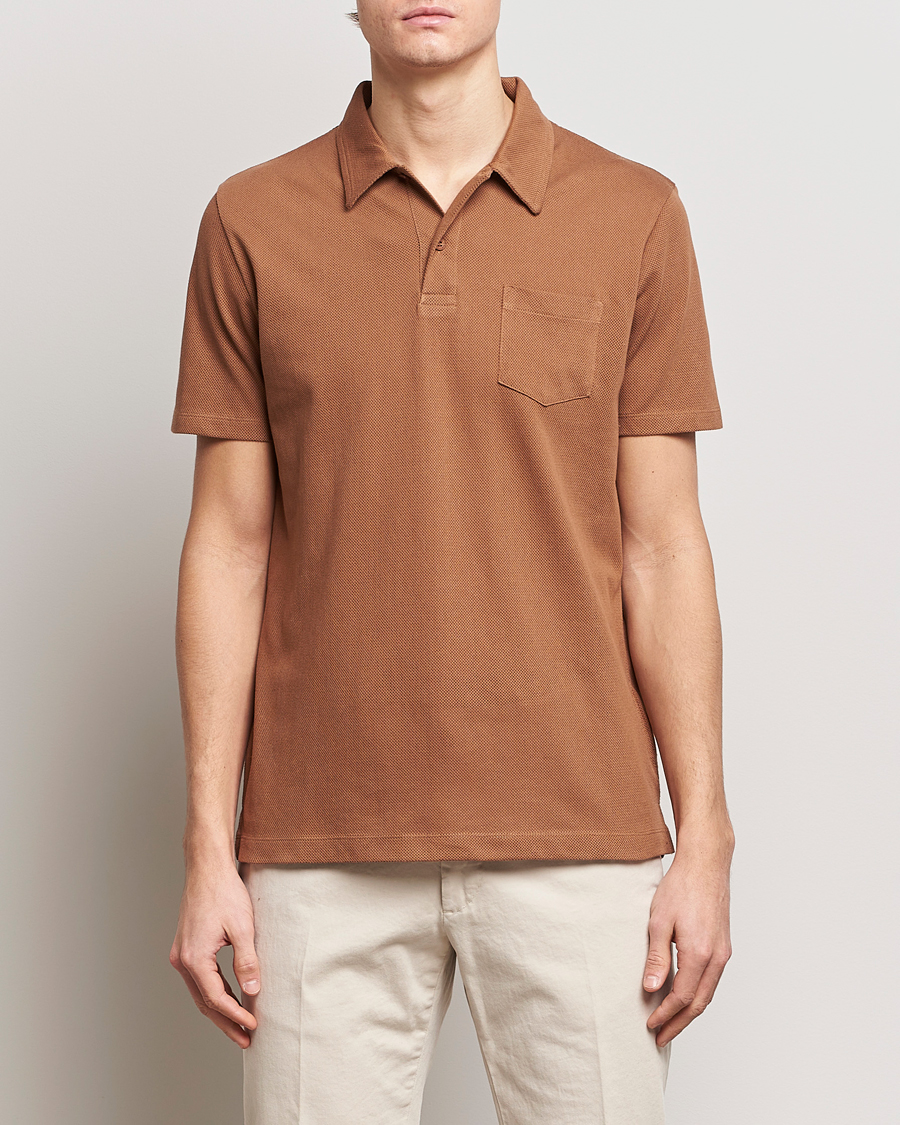 Herre | Udsalg tøj | Sunspel | Riviera Polo Shirt Dark Camel