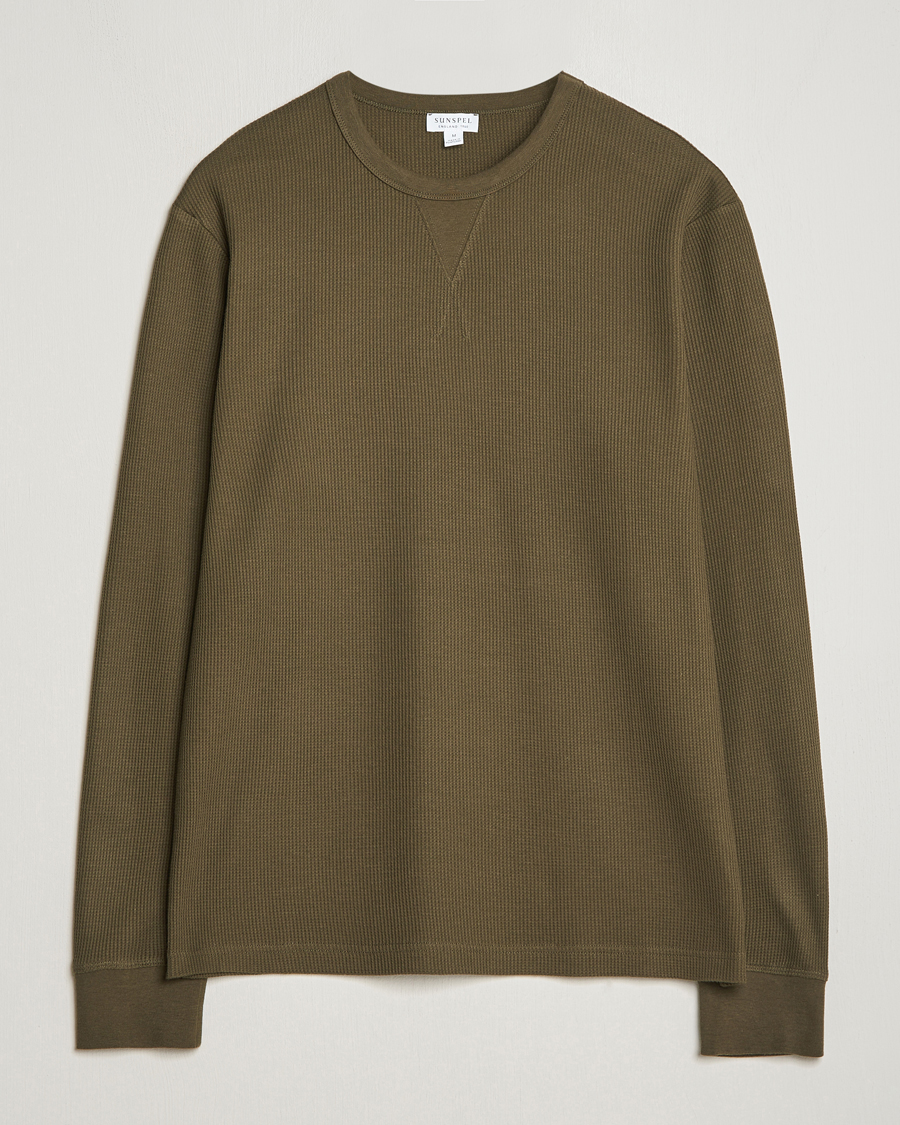 Herre | T-Shirts | Sunspel | Long Sleeve Waffle T-Shirt Dark Olive
