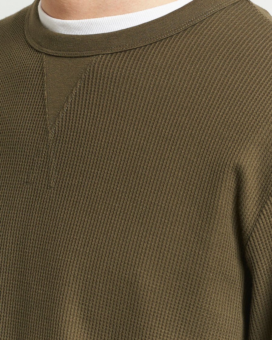 Herre | T-Shirts | Sunspel | Long Sleeve Waffle T-Shirt Dark Olive