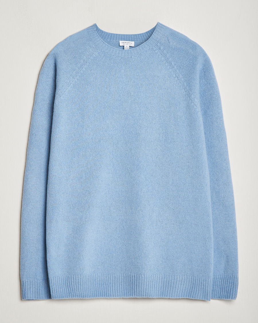 Herre |  | Sunspel | Lambswool Crew Neck Sky Blue