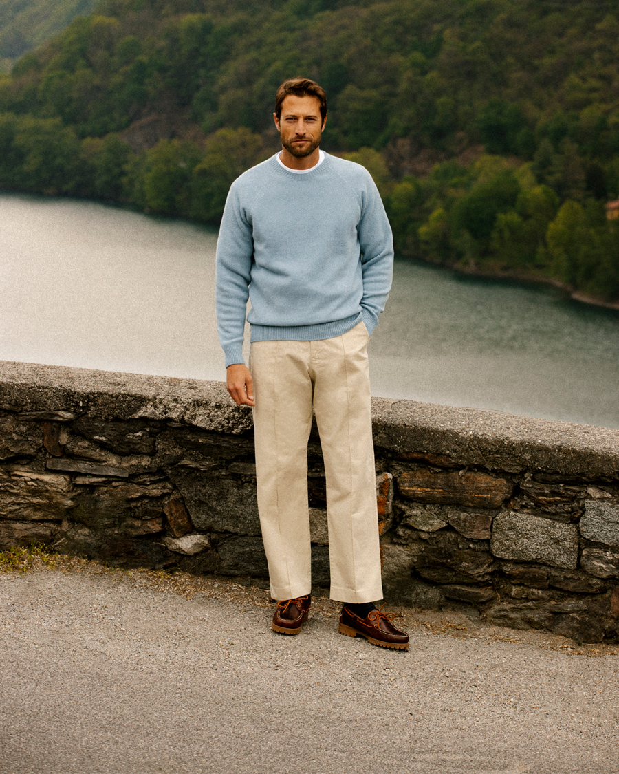 Herre | Trøjer | Sunspel | Lambswool Crew Neck Sky Blue