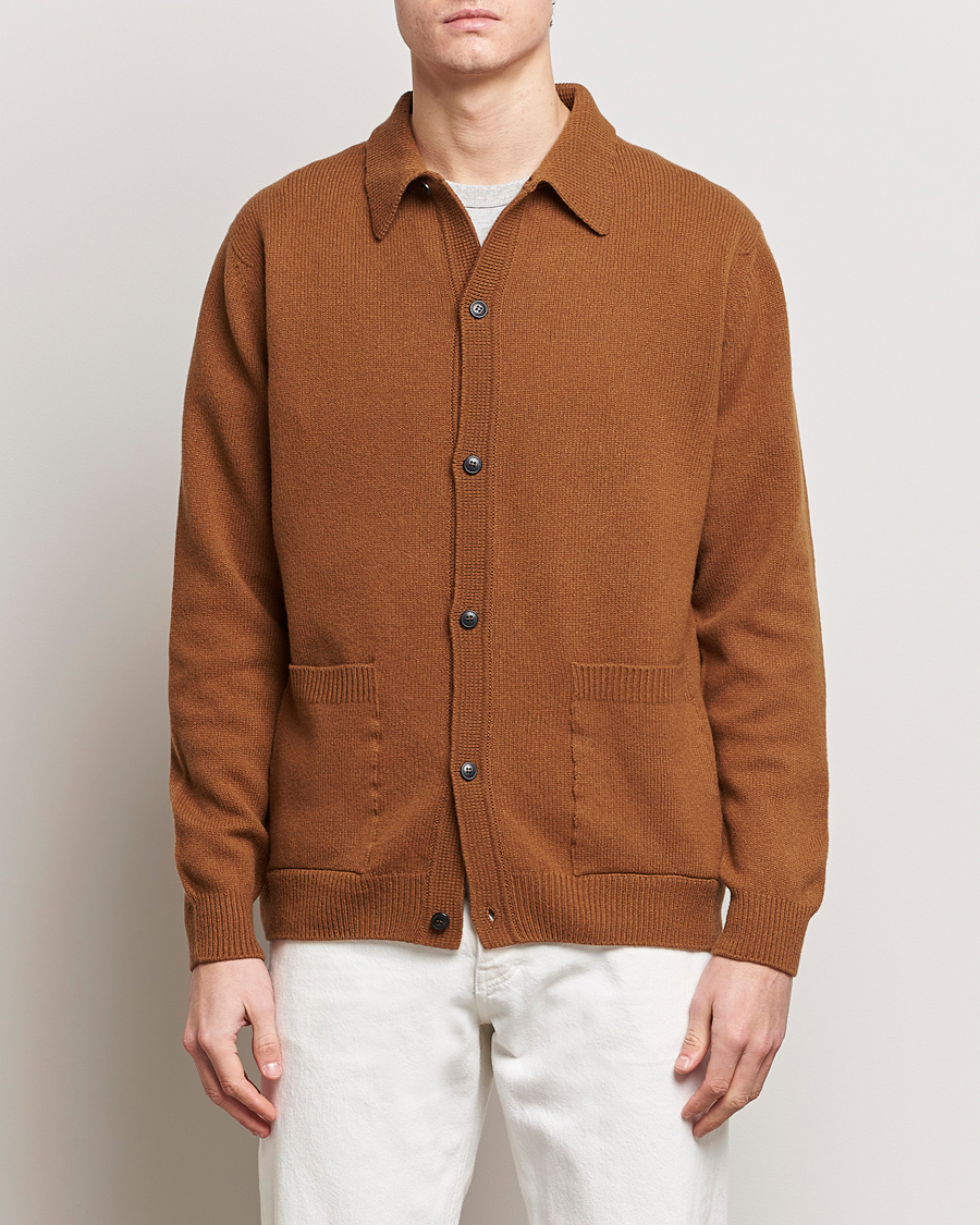 Herre | Tøj | Sunspel | Lambswool Jacket Dark Camel