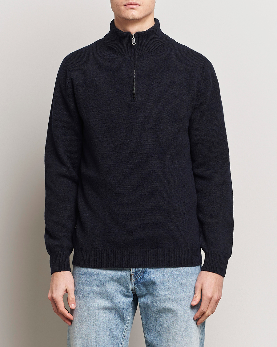 Herre | Udsalg | Sunspel | Lambswool Half-Zip Dark Navy Mouline