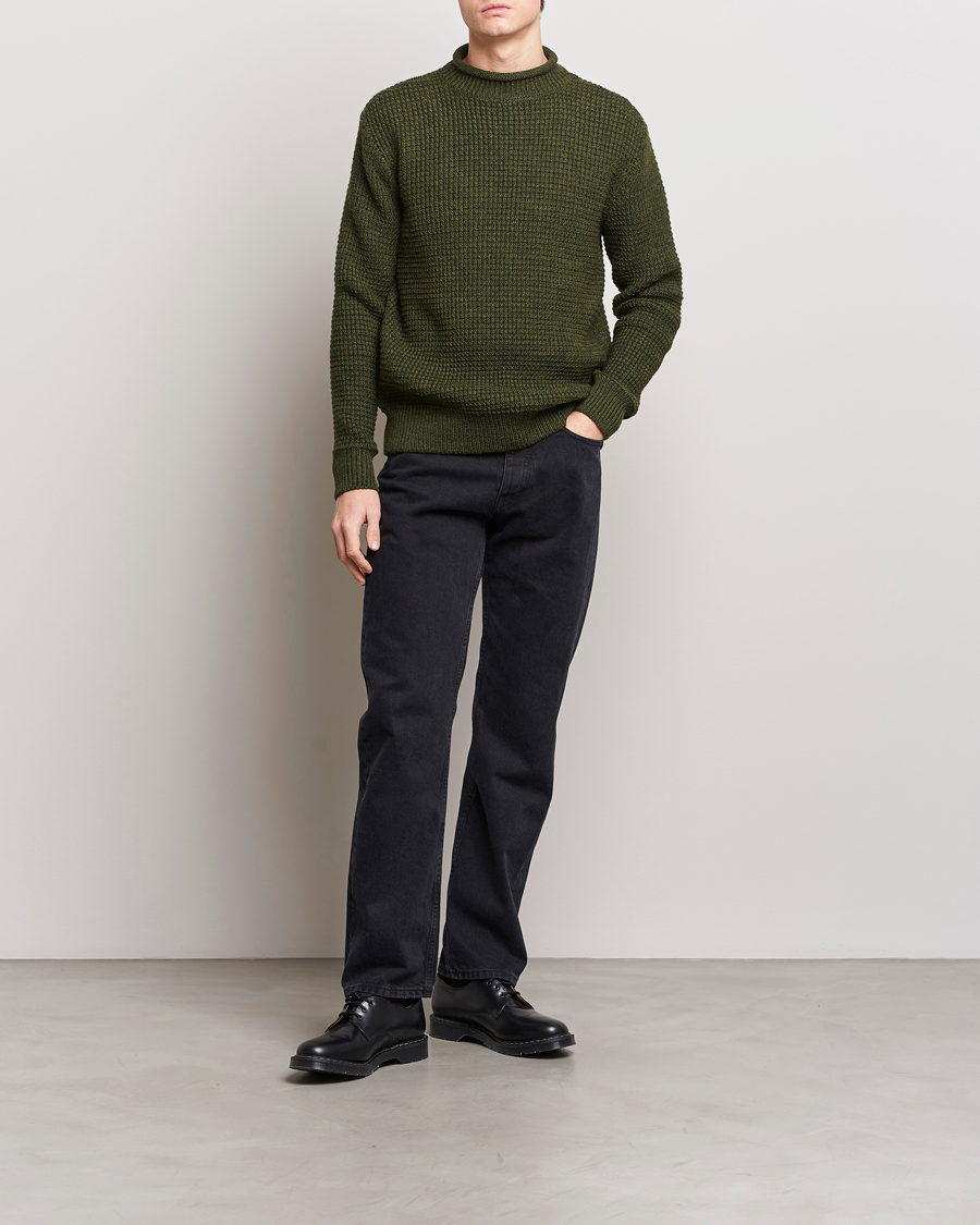 Herre | Trøjer | Sunspel | Fisherman Merino Wool Jumper Dark Olive