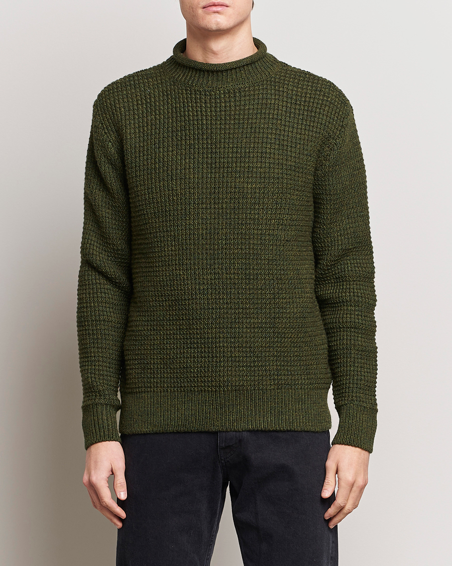 Herre | Trøjer | Sunspel | Fisherman Merino Wool Jumper Dark Olive