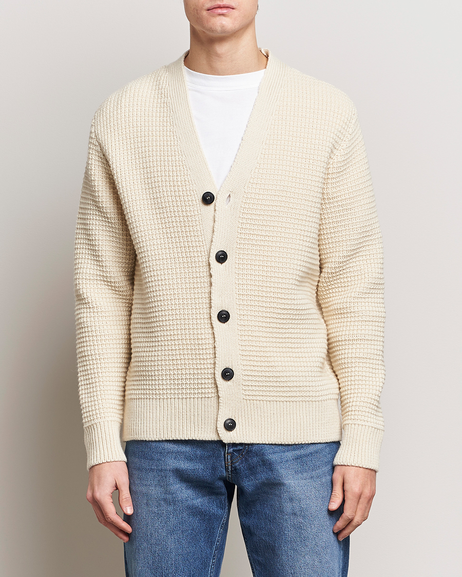 Herre | 30% udsalg | Sunspel | Fisherman Merino Wool Cardigan Ecru