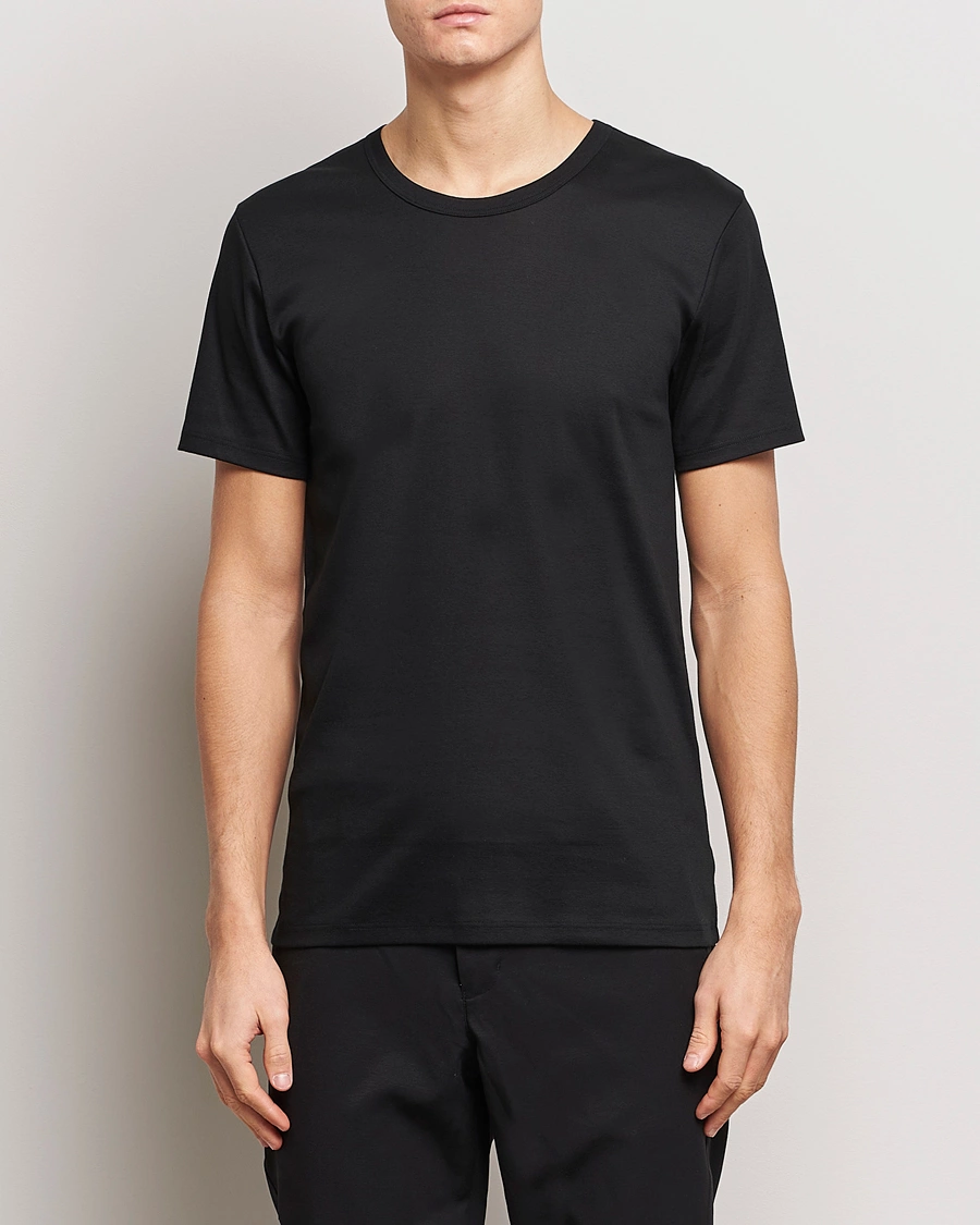 Herre | T-Shirts | Zimmerli of Switzerland | Mercerized Cotton Crew Neck T-Shirt Black