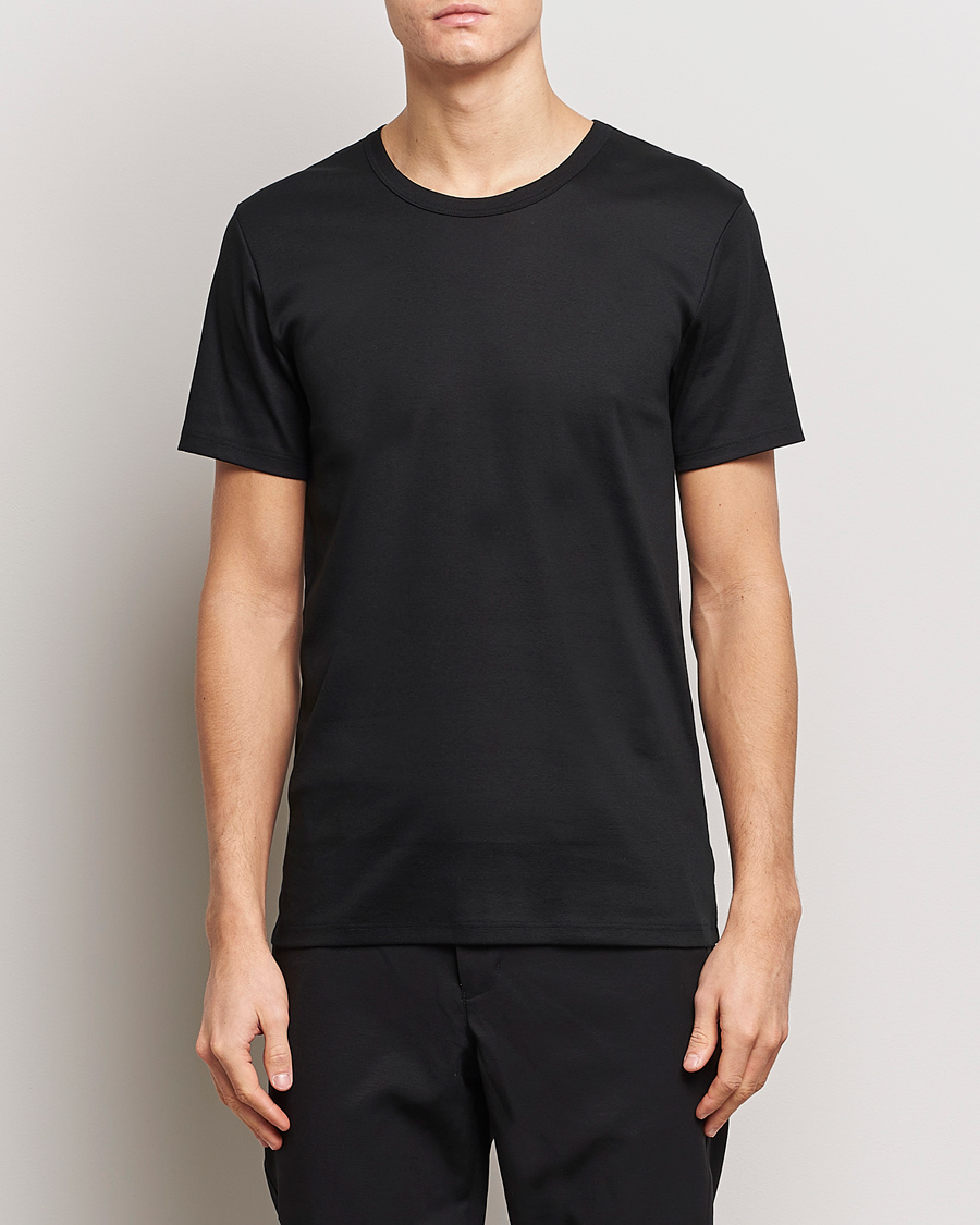 Herre |  | Zimmerli of Switzerland | Mercerized Cotton Crew Neck T-Shirt Black