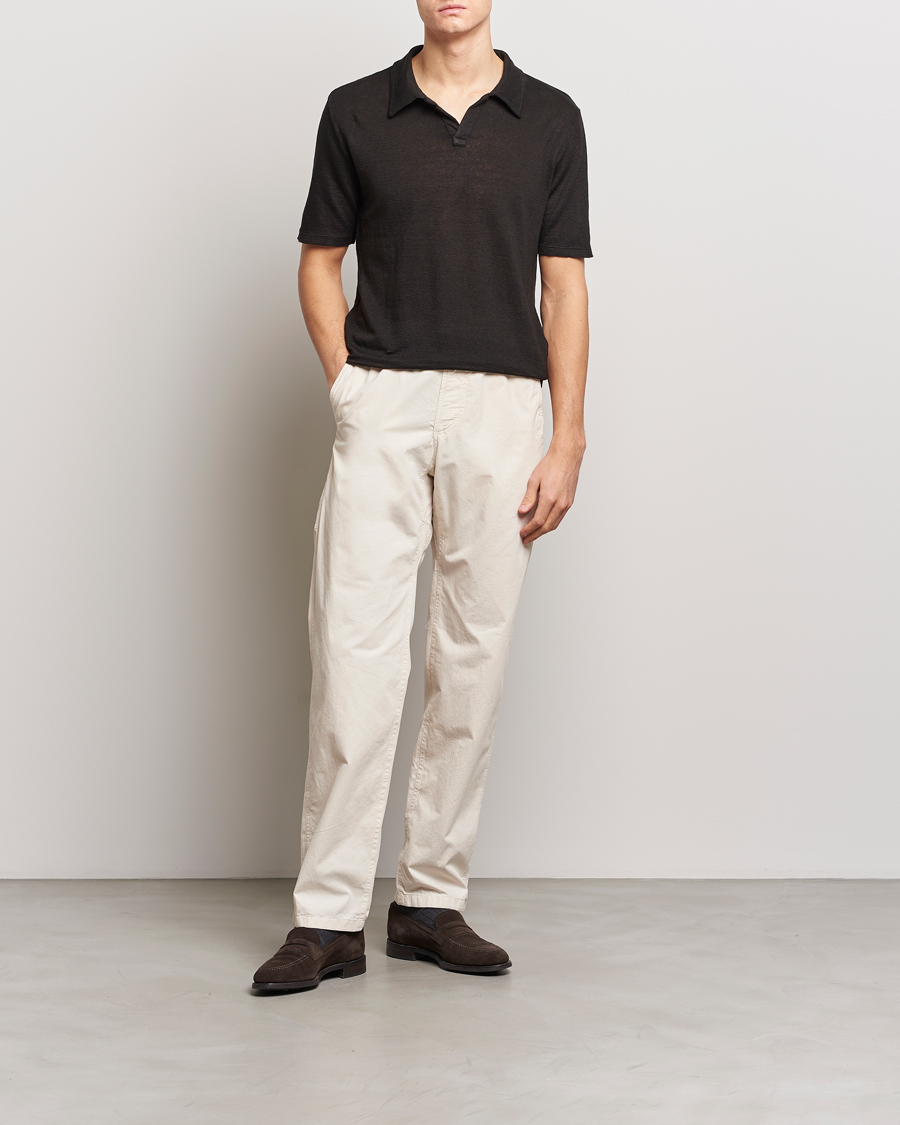 Herre | Polotrøjer | Massimo Alba | Aruba Linen Polo Washed Black