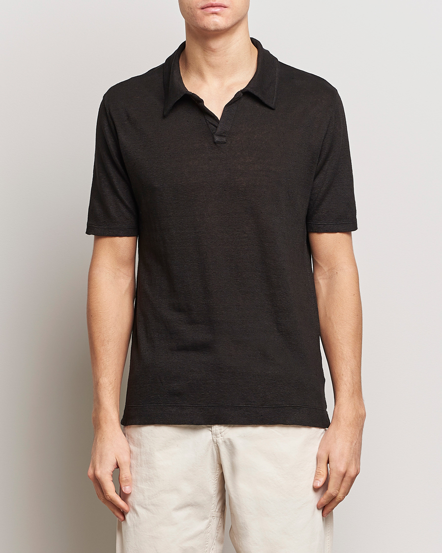 Herre |  | Massimo Alba | Aruba Linen Polo Washed Black