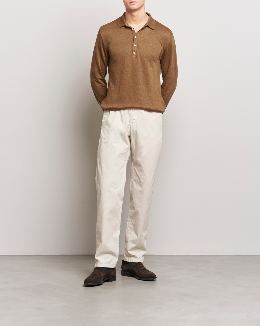 Herre | Trøjer | Massimo Alba | Raya Long Sleeve Linen Polo Brown