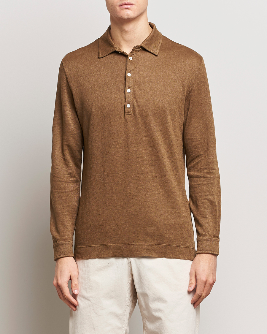 Herre | Tøj | Massimo Alba | Raya Long Sleeve Linen Polo Brown