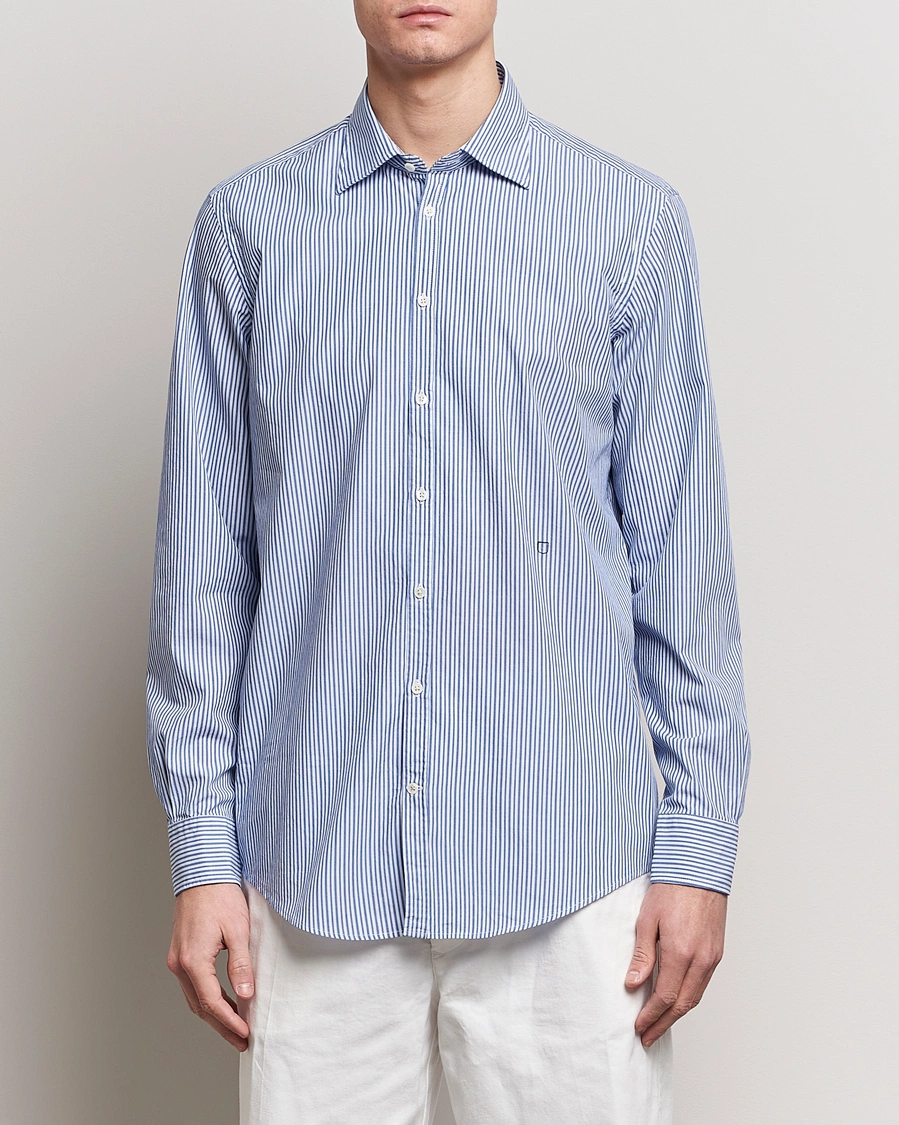 Herre | Italian Department | Massimo Alba | Genova Striped Cotton Shirt Blue Stripes