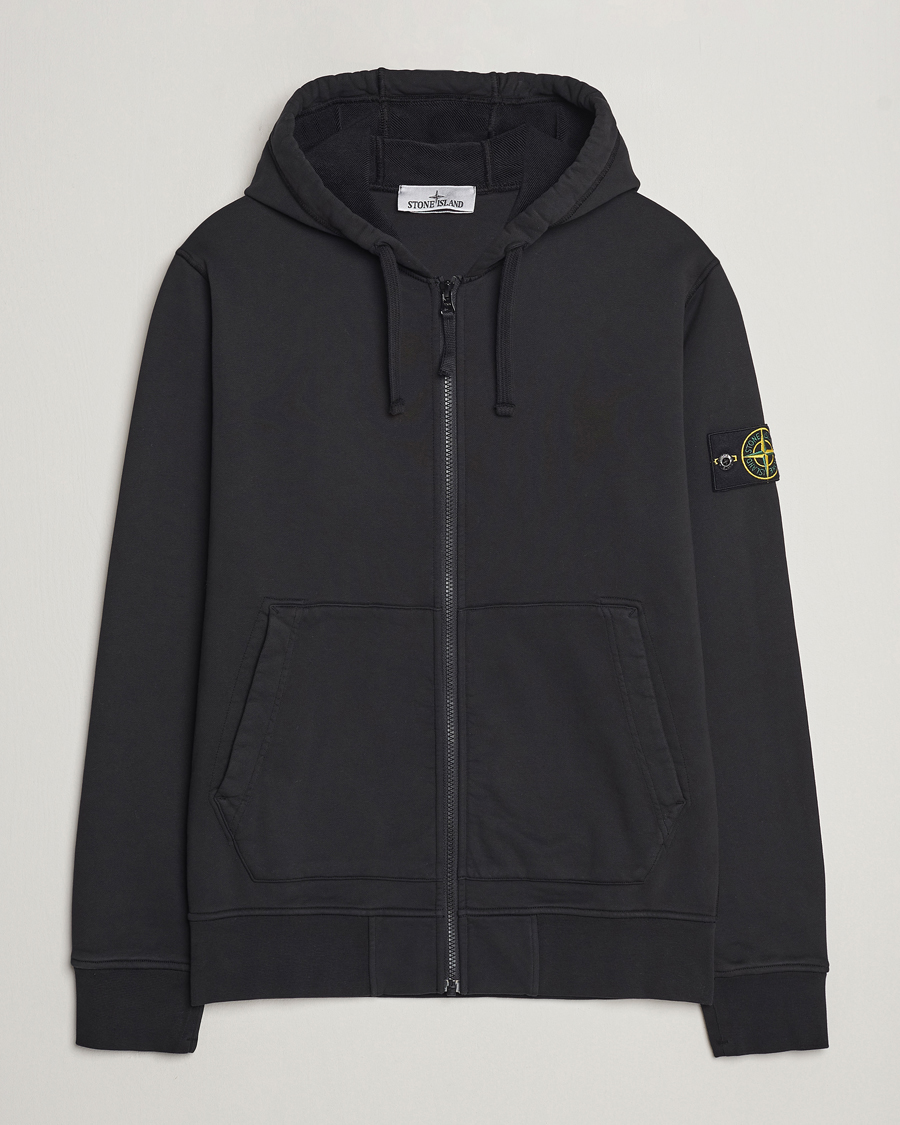 Herre |  | Stone Island | Garment Dyed Cotton Fleece Full Zip Hood Black