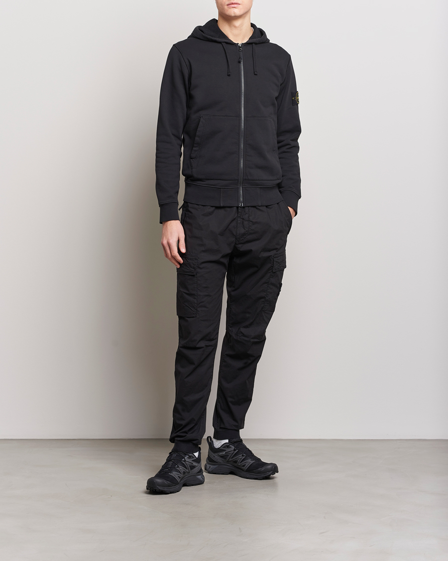 Herre | Trøjer | Stone Island | Garment Dyed Cotton Fleece Full Zip Hood Black