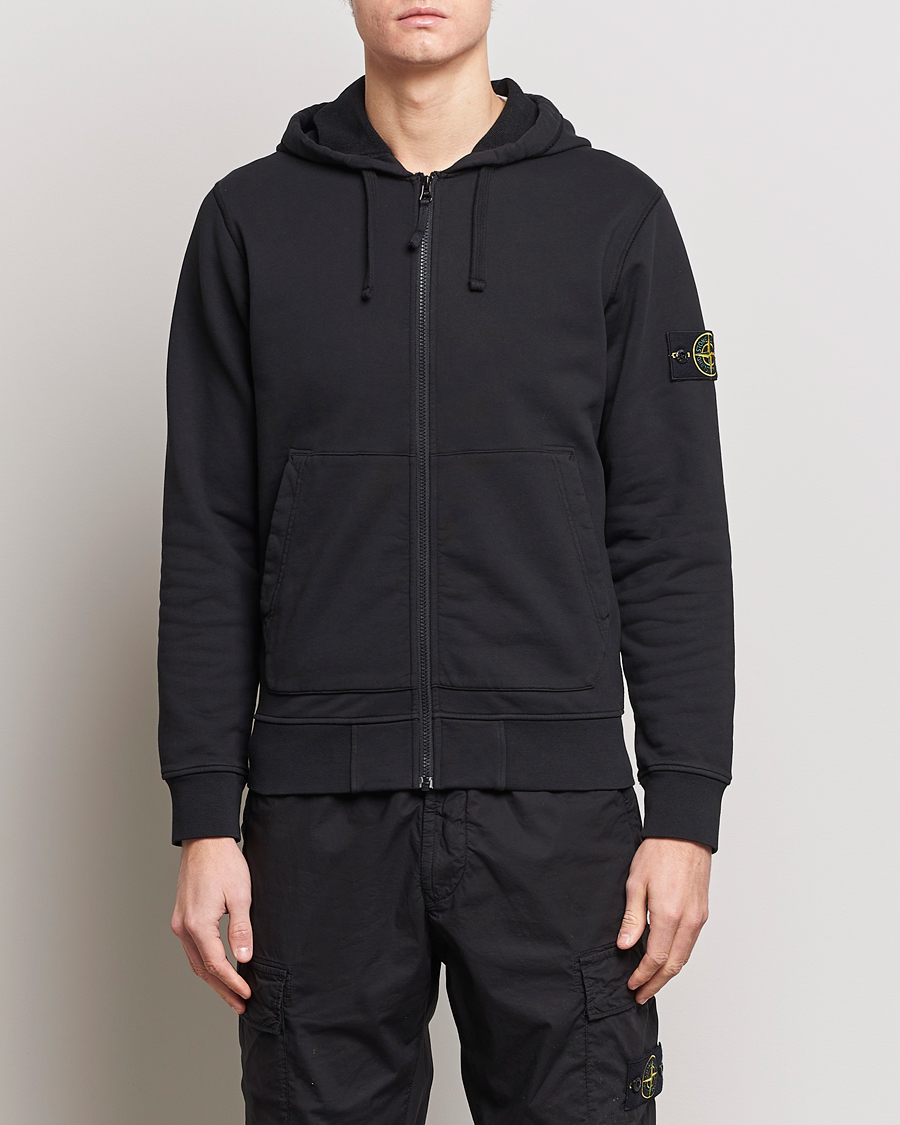 Herre | Tøj | Stone Island | Garment Dyed Cotton Fleece Full Zip Hood Black