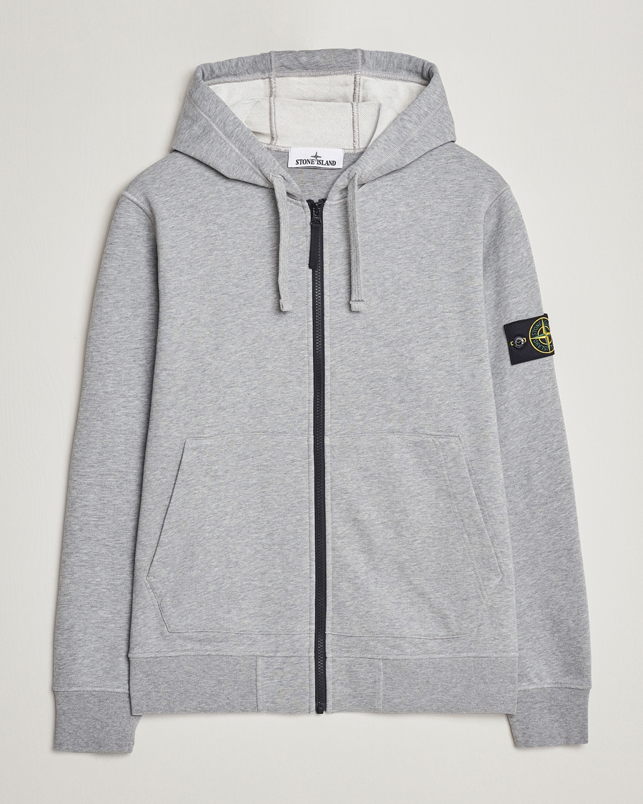 Herre | Trøjer | Stone Island | Garment Dyed Cotton Fleece Full Zip Hood Melange Grey
