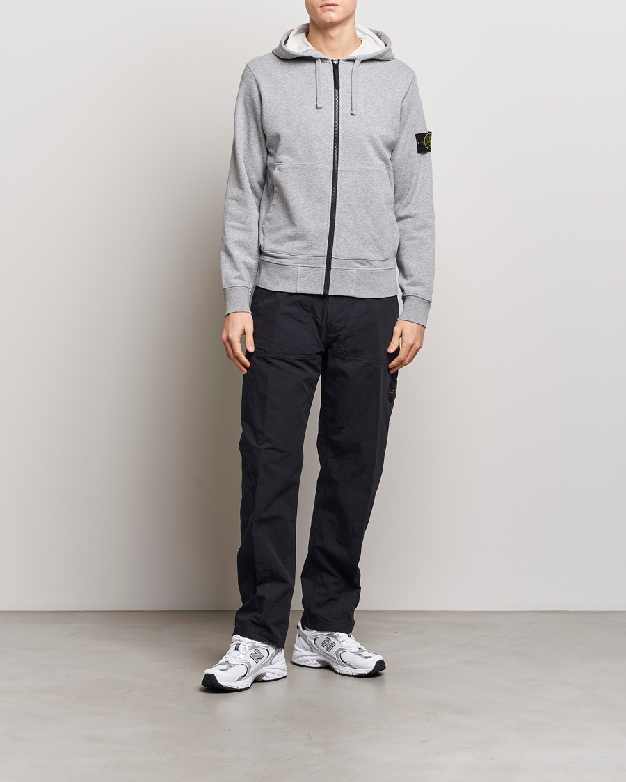 Herre | Trøjer | Stone Island | Garment Dyed Cotton Fleece Full Zip Hood Melange Grey